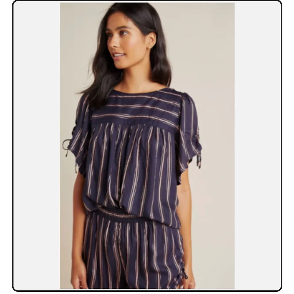 Anthropologie Cameron tie sleeve metallic accent chic top XS